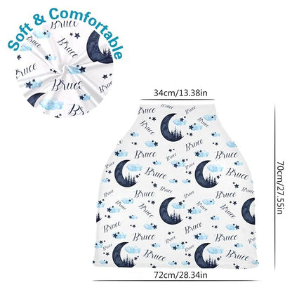 Personalized Baby Car Seat Cover for Boys Girls, Custom Nursing Covers for Breastfeeding with Name, Moon Forest Infant Stroller Cover, Baby Carseat Canopy for Newborn, Multiuse Car Seat Canopies