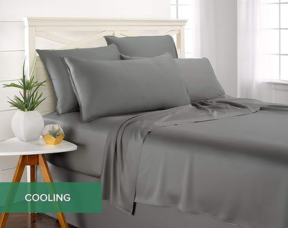 Pure Bamboo California King Sheets, Genuine 100% Organic Viscose Derived from Bamboo Bed Sheet Set, Soft & Cooling, Double Stitching, Lifetime Quality Promise (California King, Stone Grey)