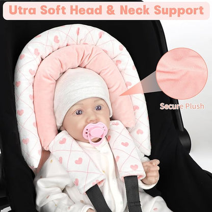 Infant Car Seat Insert, Baby Car Seat Head & Body Support with 2 Strap Pads, Ultra Soft Newborn Preemie Carseat Insert Cushion for Girls Boys, Fits Car Seat, Stroller, Swing, Bouncer, Pink