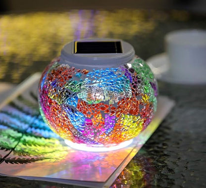 WSgift Color Changing Solar Powered Glass Mosaic Ball Led Garden Lights, Rechargeable Solar Table Lights, Outdoor Waterproof Solar Night Lights Table Lamps for Decorations, Ideal Gifts