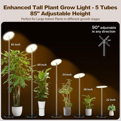 Grow Light for Indoor Plants 60W Full Spectrum LED, 85'' Adjustable Standing Plant Light, Tall Grow Light with Timer & 10-Level Dimmable, Ideal for Large Plants & Indoor Trees
