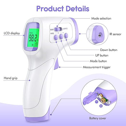 Thermometer for Baby and Adults, KKmier No Touch Forehead Thermometer, Digital Thermometer with Fever Alarm, 2s Accurate Instant Reading, 99 Sets Memory