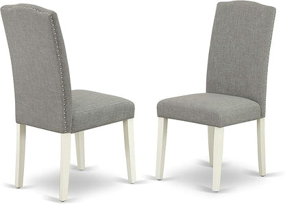 East West Furniture LGEN5-LWH-06 5 Piece Dining Set Includes a Rectangle Dining Room Table with Butterfly Leaf and 4 Dark Shitake Linen Fabric Upholstered Chairs, 42x84 Inch, Linen White
