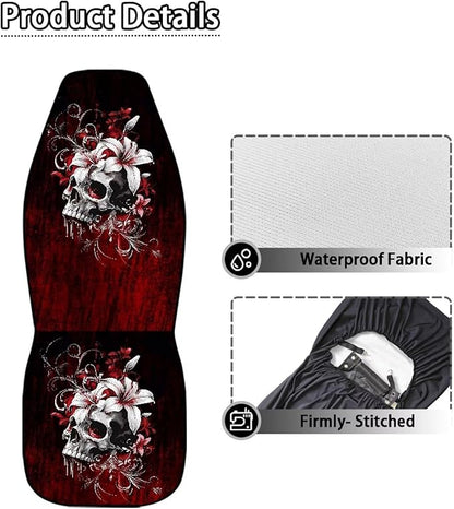 Skull Car Seat Covers for Front Seat Waterproof Car Seat Cover Protection Interior Accessories Easy to Install and Clean Universal for Cars Truck SUV Van
