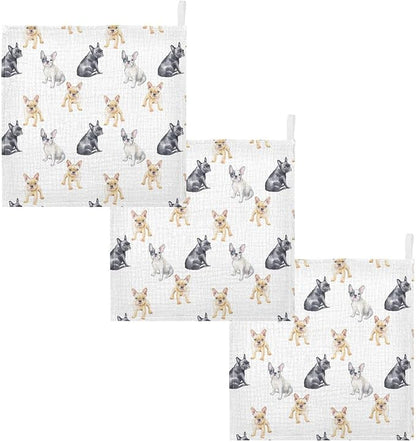 Baby Washcloths Cotton Pets French Bulldog Baby Muslin Washcloths Soft Baby Face Towel for Newborn Infants Baby Wipes, 11.8 X 11.8 Inch, 5 Pack