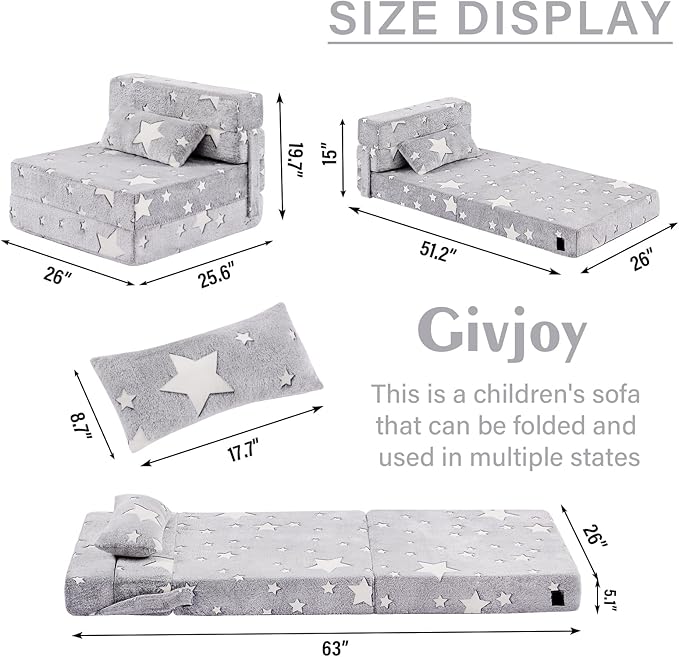 Folding Sofa Bed Floor Mattress for Kids with Pillow, Toddler Folding Floor Nap Mat for Sleeping, Child Fold Up Sofa Futon Folding Floor Lounger Chair Bed with Storage Bag
