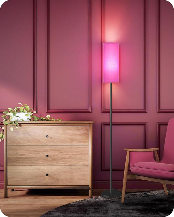 Dimmable Purple Floor Lamp for Living Room with Remote and Foot Switch, Corner Floor Lamp for Bedroom, 64.4" Standing Tall Lamp, 10W 900LM Bulb Included, 3000K-6500K, Linen Shade, FCC Listed Z06LD05W1