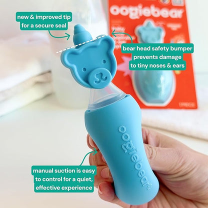 oogiebear: Baby Nasal Aspirator - Safe Booger & Earwax Remover for Newborns, Infants, Toddlers - Better Syringe, Airtight Suction, Nose Sucker - Essential Baby Stuff, Diaper Bag Must-Haves, Blue