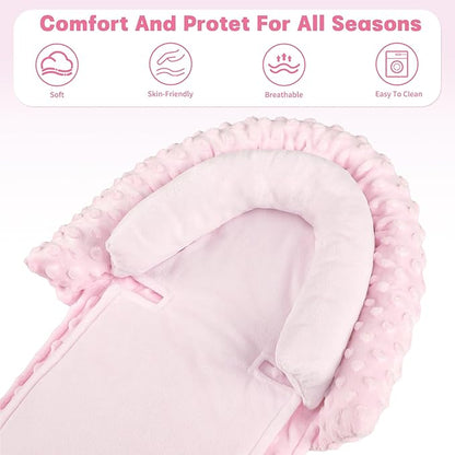 Infant Car Seat Insert, Baby Car Seat Head & Body Support with 2 Straps Pads, Ultra Soft Newborn Preemie Carseat Insert Cushion for Girls Boys, Fits Car Seat, Stroller, Swing, Bouncer, Pink