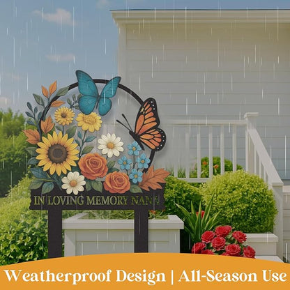 Personalized Garden Signs, Colorful Butterfly Garden Decor for Outside, Decorative Yard Stakes, Metal Yard Art, Patio Decor, Custom Last Name Sign, Lawn Art, Gardening Gifts Color04