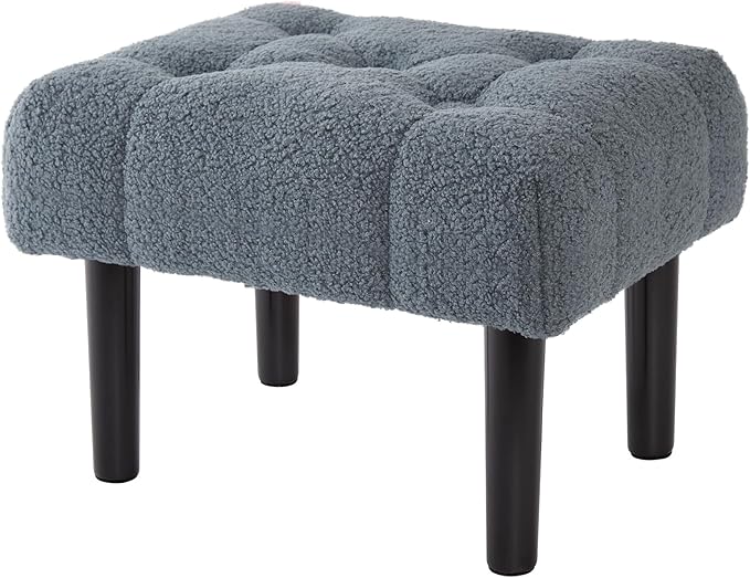 HOUCHICS Fur Padded Foot Stool, Small Ottoman Rest with Wooden Legs, Modern Rectangle Chair Rest for Living Room, Couch, Desk (Grey)