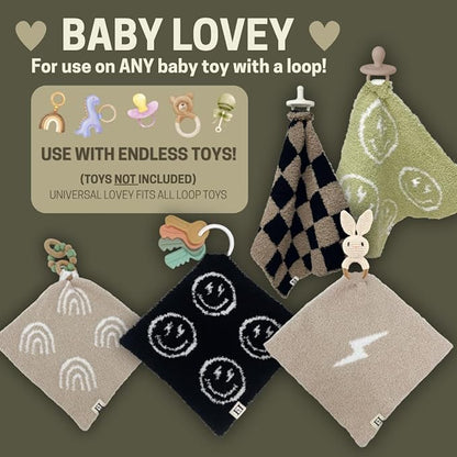 L+L USA Checkered Baby Lovey 100% Organic Cotton Knit Pacifier/Teether Holder 11"x11" - DreamSoft Cuddly Soothie Mini Comfort Blanket - Newborn Gift Essential Babies Boys Girls (Tan/White)