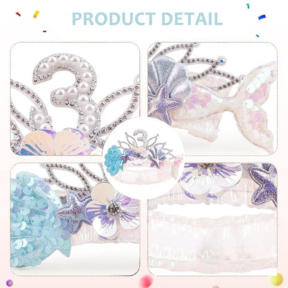 cherrboll Baby Girl Birthday Crown Floral Headband, Soft Flower Head Wrap Tiara Hairband for 1-3 Years Old Toddlers Kids 3rd Birthday Party Dress Photo Decoration