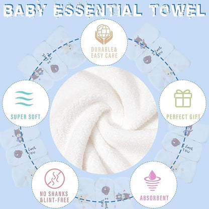 Hooded Towel for Baby, 2 Pack Coral Fleece and 9 Baby Washcloths, Soft and Absorbent Baby Towels Large 35.5x35.5 Inch Shower Towel Gift for Newborns, Infants and Toddlers (Navy Blue Dog+Brown Bear)