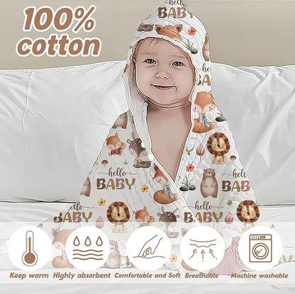1PCS Wildlife Theme Baby Bath Towels, Hooded Baby Towel for Newborns, Toddler Bath Towel for Boys or Girls, Soft & Absorbent, with 1 Toddler Face Towels 32 * 32IN