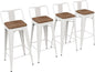 Yongchuang 30 inch Bar Stools Set of 4 Bar Height Metal Barstools with Wood Seat Low Back Kitchen Bar Chairs Cream White