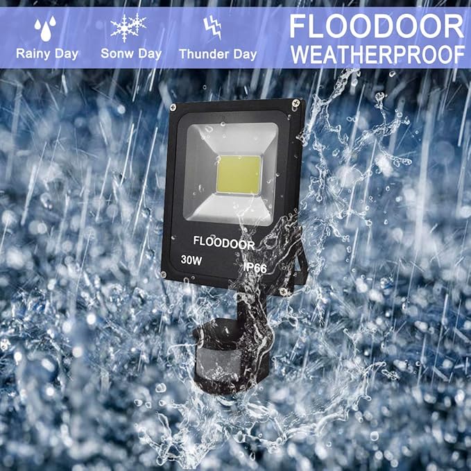30W LED Motion Sensor Light Outdoor Safety Waterproof 12-24V AC/DC IP66 Super Bright Floodlight, 6000K, Daylight White, 150W Bulb Equivalent, 2700LM, PIR Intelligent Sensor Light (No Plug)