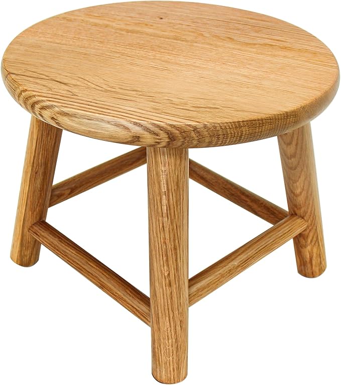 CONSDAN 9-Inch Round Step Stool for Adults & Kids, USA Grown Solid Oak Hardwood, Sturdy Small Foot Stool for Kitchen, Bedroom, Bathroom, Shoe Changing, Plant Stand, Fully Assembled (Natural)