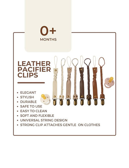 Little Bug Boutique 2-Pack Leather Baby Pacifier Clips - Neutral Pacifier Holders for Baby Girls & Boys, Paci & Binky Clips or Strap for Toys & Teethers (Light Cream), Pacifier NOT Included