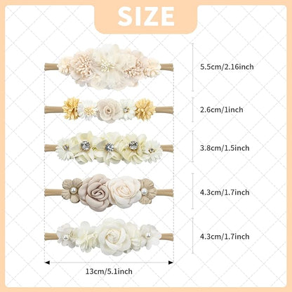 Cinaci 5 Pack Delicate Floral Flower Nylon Headbands Hair Bands Accessories for Baby Girls Newborns Infants Toddlers Kids (5 Pack S7)