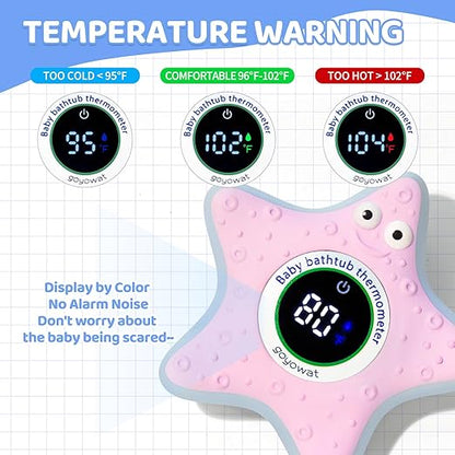 Bath Thermometer with LED Display and Temperature Warning, Digital Room Fahrenheit Water Temperature Thermometer, Infant Bath Toys Floating Toy Safety Thermometer for Kids Newborn, Yellow
