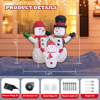 Christmas Inflatable Snowman Family Decorations Blow Up - 7FT Giant Outdoor Snowman Decor with Rotating Lights | Xmas Inflatable for Indoor Outdoor Yard Lawn Garden Party
