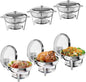 Chafing Dish for Buffet, 5 QT Round Chafing Dishes Buffet Set w/Lid Holder, Stainless Steel Chafers and Food Warmers With Spoon and Tweezers for Parties, Weddings (Silver, 6 Pack)