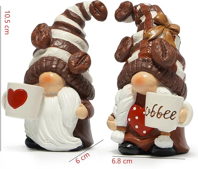 Hodao Resin Coffee Gnomes with Mug Nordic Style Home Bar Decor, Collectible Figurines 4.1inchSwedish Handmade Statue Small Figurine Ornament Gift for Coffee Lovers-a Set of 2