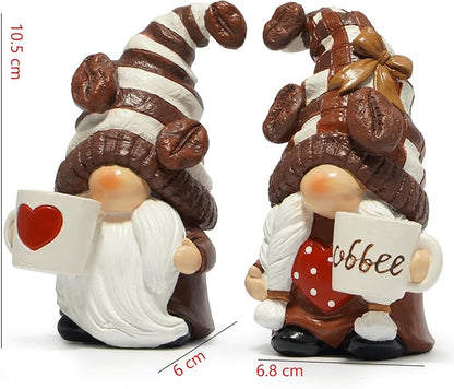 Hodao Resin Coffee Gnomes with Mug Nordic Style Home Bar Decor, Collectible Figurines 4.1inchSwedish Handmade Statue Small Figurine Ornament Gift for Coffee Lovers-a Set of 2