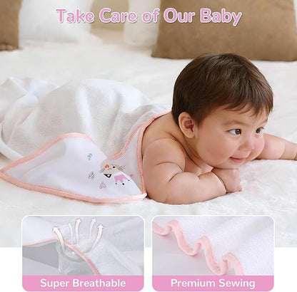 Viviland 6 Pcs Hooded Baby Towels and Washcloths Set, Super Gentle Bath Towels for Newborn Face & Body, Absorbent Wash Cloth for Infants Girls, Flower-Cat Pattern, 28 x 28 inch