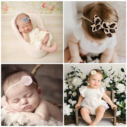 AQOKKA Baby Girl Headbands with Bows Soft Nylon Newborn Toddler Hairbands Handmade Baby Hair Accessories for Infant Girls Kids