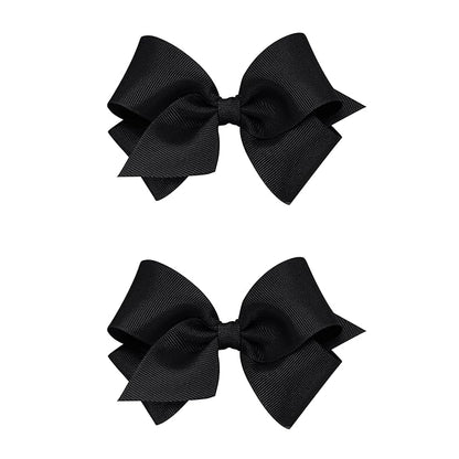 Wee Ones Girls 2 Pack Grosgrain Hair Bows with Plain Wrap Centre on a Wee Stay No Slip Clip, Small, Black