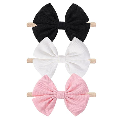 3Pcs Black Baby Girls Bows Elastic Nylon Headbands Toddler Girs Pink Hair Bows White Handmade Bows Hair Accessories Newborn Bows for InfantToddlers Kids