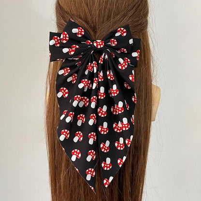 Kids Girls Mushroom Print Hair Clips Bow Mushroom Pattern Hair Pin BBW03 (Bow-B3)