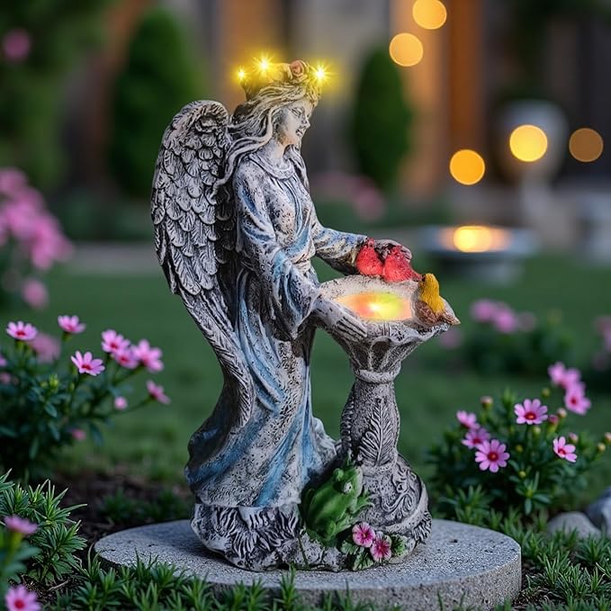 Mrocioa Solar Outdoor Garden Decor Angel Statue Light with Color Changing Birdbath, Waterproof Led Home Decor Figurine Lights for Yard Patio Front Porch, Housewarming Gifts for Thanksgiving Christmas