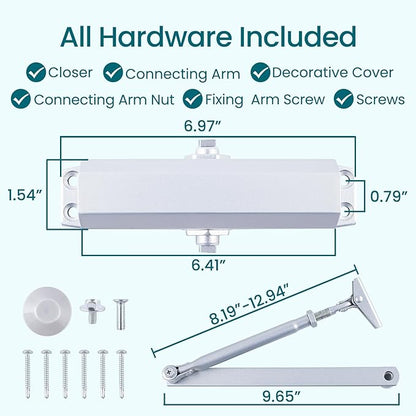 Automatic Door Closer – Adjustable Spring Type, Grade 3 Hydraulic Self-Closing Door Closer for Home, Bedroom & Interior Doors