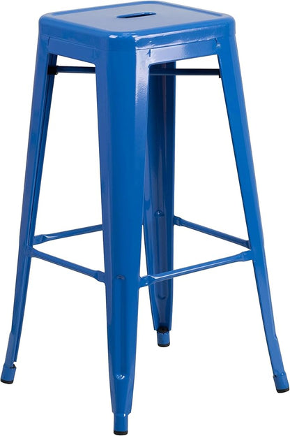 Flash Furniture Commercial Grade 30" High Backless Blue Metal Indoor-Outdoor Barstool with Square Seat