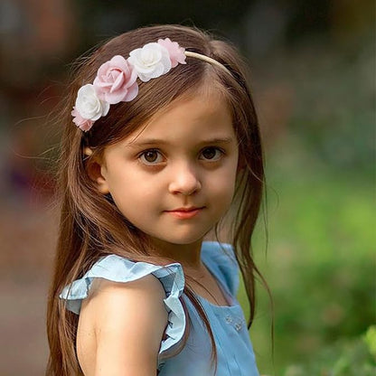 cherrboll Baby Girl Nylon Headbands, 3Pcs Handmade Floral Hair Bows, Stretchy Flower Hairbands for Newborns Infants Toddlers