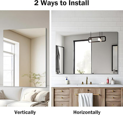Frameless Mirror, 30x40 Inch Rectangle Bathroom Mirrors for Wall, Upgraded Shatterproof Large Vanity Mirror Over Sink with Polished Edge for Bathroom, Bedroom, Living Room and Entryway