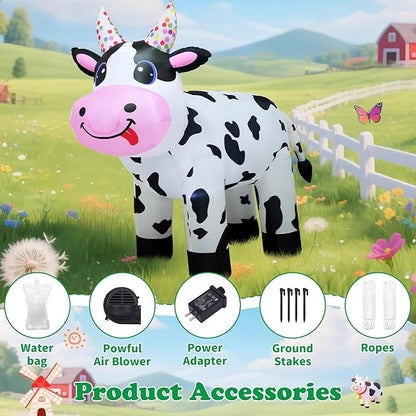 4FT Christmas Spring Farm Ranch Inflatable Cute Farm Cow Blow up Decoration with LED Light Outdoor Indoor Yard Graden Lawn Party Holiday Decor