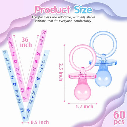 ZYFLSQ 60 Pieces Baby Shower Pacifiers Necklace, Acrylic Pacifier Necklaces for Baby Shower Games Girl Boy Charm, Party Favors, Decorations DIY, Table Scatter, Gender Reveal Necklaces(Pink&Blue)