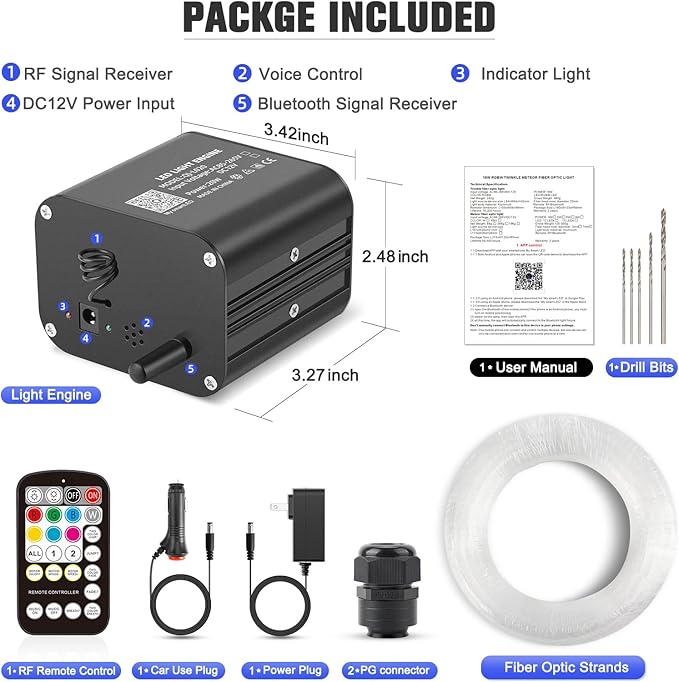 20W Twinkle Starlight Headliner Kit, Star Lights for Car Roof & Home Decoration, Fiber Cable 800pcs*0.03in*9.8ft Star Light Headliner with Bluetooth APP/Remote Control/Music Mode