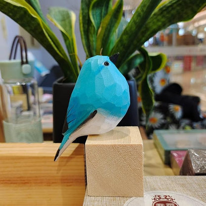 Handmade Wooden Carved Bird Decor Sculpted Hand-Painted Bird Figurines Small Home Decor Bird Statue Shelf Decor BFF Gifts for Bird Lovers(Blue Robin)
