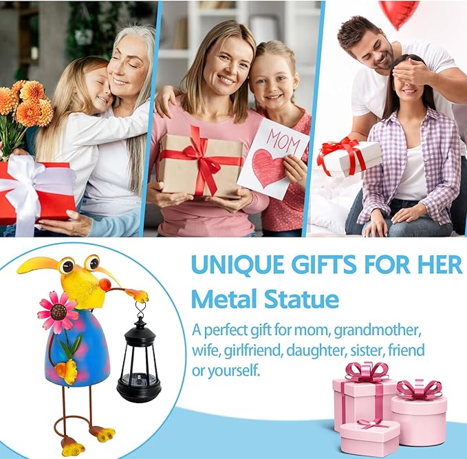 Garden Decor Dog Solar Statues, Unique Garden Statues Dog with Solar Lantern Waterproof, Birthday Gifts for Women Mom Grandma,Front Patio Balcony Yard Art Lawn Ornaments Porch Outdoor Decorations