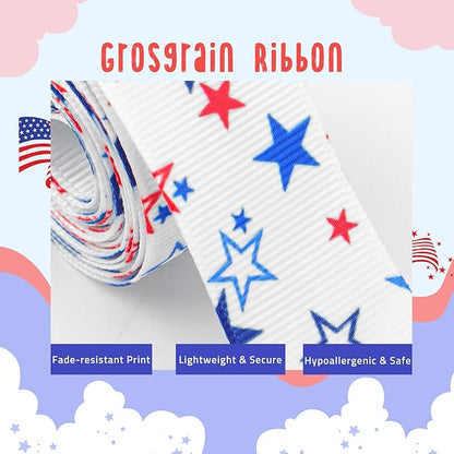 YanJie 2pcs 4th of July Hair Clips 4'' Blue Bow Stars Baby Girls Clips American Flag Hair Bow Patriotic Hairgrips Hair Accessories Independence