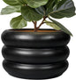 SQOWL Ceramic Flower Pot 13.5 Inch - Large Planter for Indoor Plants Outdoor Plant Pot with Drainage Hole Round Planter Mid-Century Flower Pot for Porch Living Room Decor Black