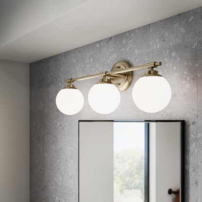 Kichler Benno 3-Light Bathroom Vanity Light Fixture, Modern Wall Mount with Opal Glass in Champagne Bronze, for Bathroom or Powder Room (8.75" x 24.5"), 55172CPZ