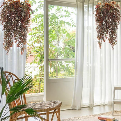 Artificial Hanging Plants Red 4 Pack, Brown Leaves Fake Vines Decoration Plastic Ivy Leaf Rattan Greeny Vine Houseplants for Wedding Indoor Outdoor Home Garden Bedroom Office Wedding Décor