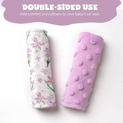 Car Seat Strap Covers for Babies Soft Car Seat Belt Covers, Mink Car Seat Straps Shoulder Pads for Boys and Girls, Purple