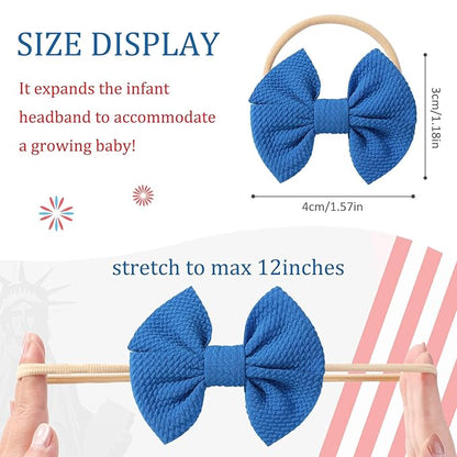 yoyokid 4th of July Headband, 3pcs Baby Girls Hairband Red White and Blue Bows Elastic Hair Bands Patriotic Accessories for Newborn Little Girls Kids Infant